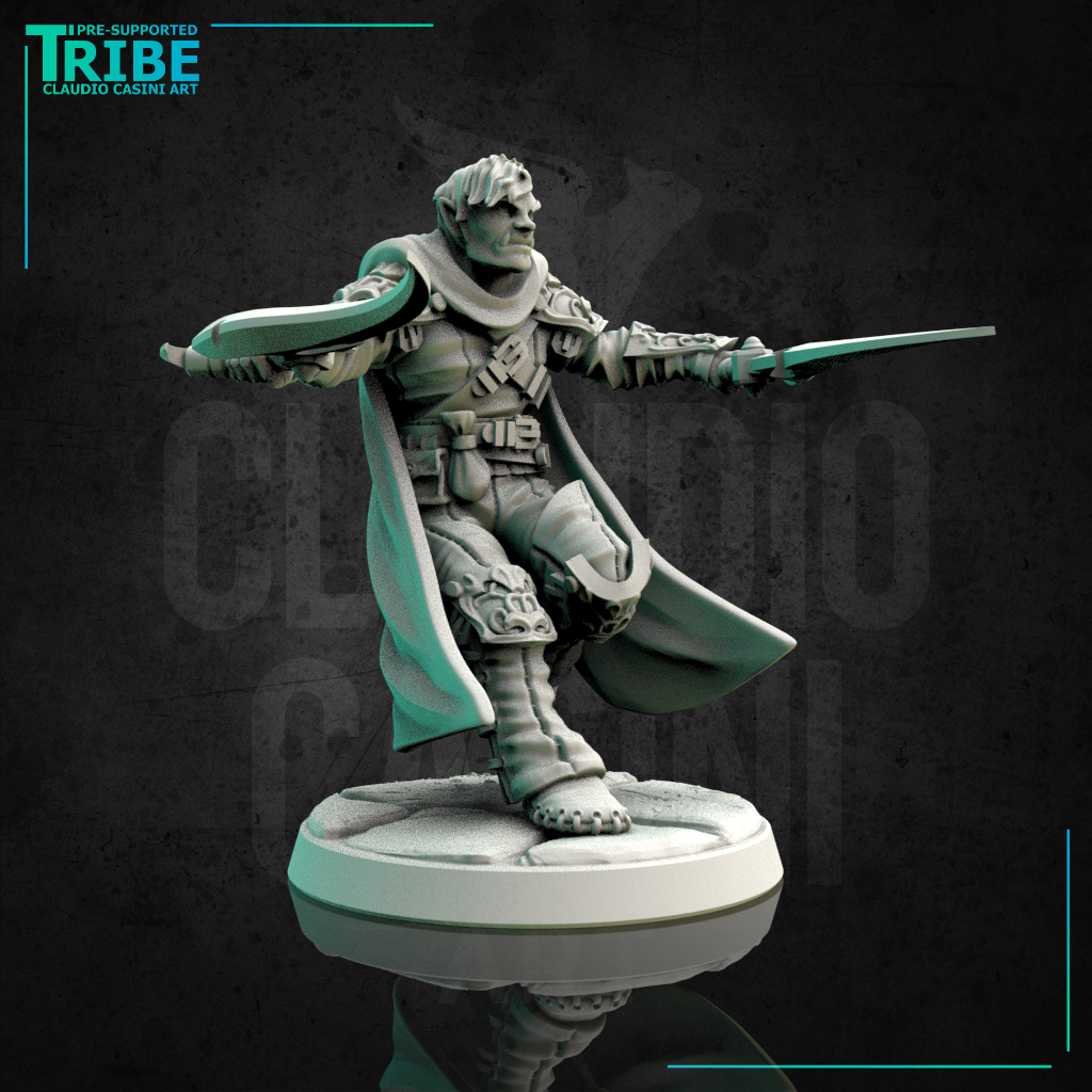 0116) Male samurai warrior tengu elf human firbolg half orc tiefling with  two katana - Claudio Casini Art - Miniatures by