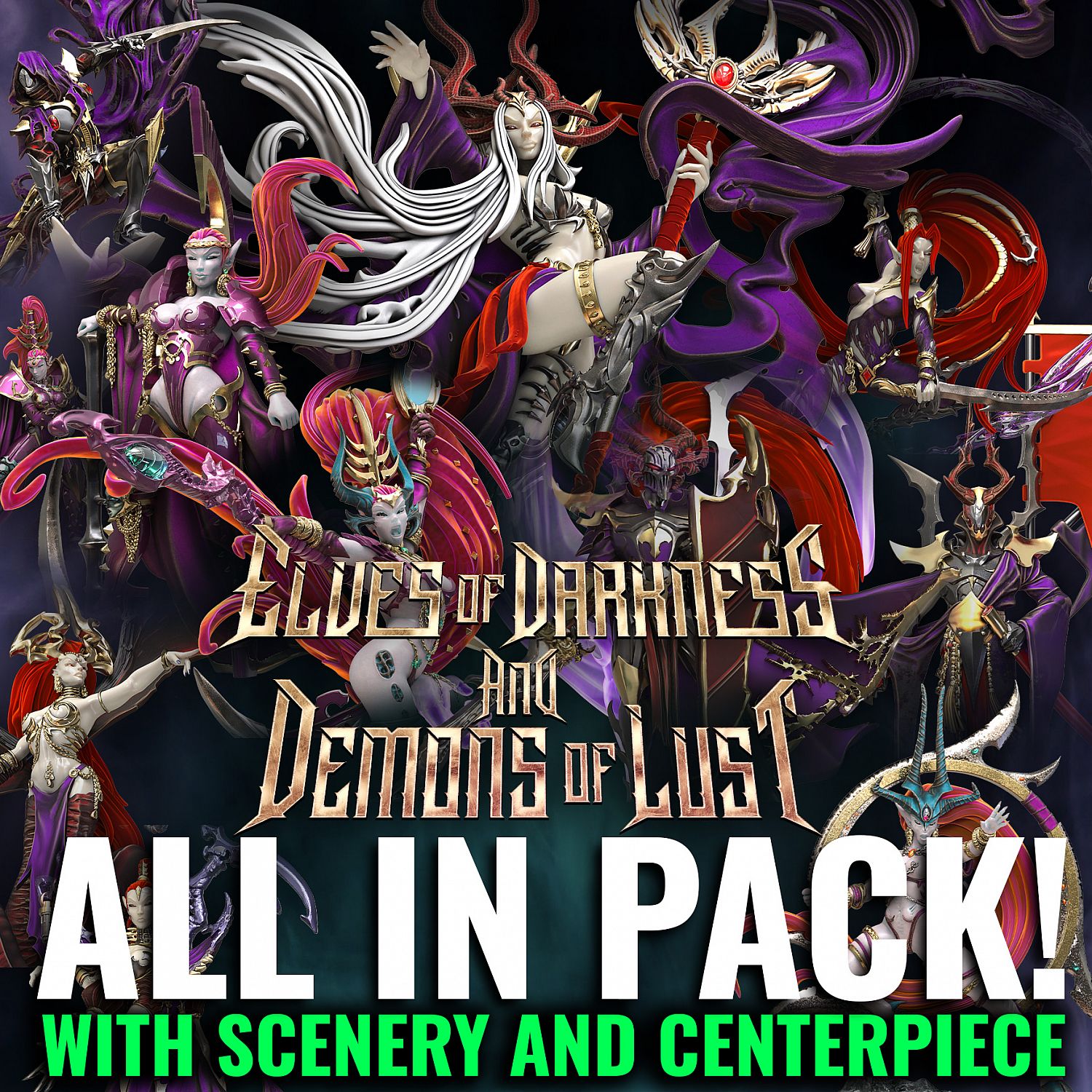 Elves Of Darkness And Demons Of Lust All In Pack (With Scenery/centerpiece)  | Miniset.net - Для коллекционеров миниатюр