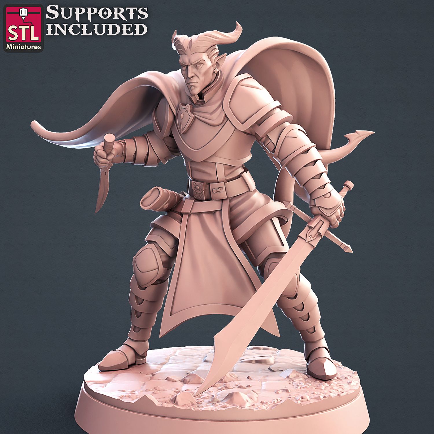3D Printable Tabletop fantasy miniature. Sexy tiefling man male courtesan  by PollyGrimm