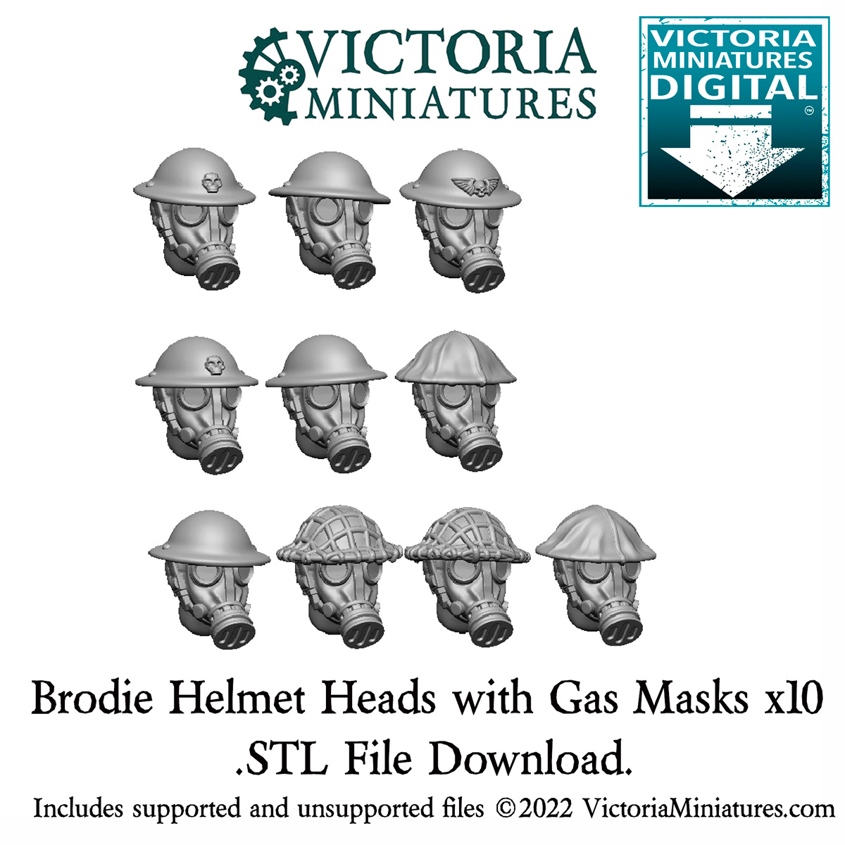 Brodie Helmet Heads With Gas Masks X10 Miniset Miniatures