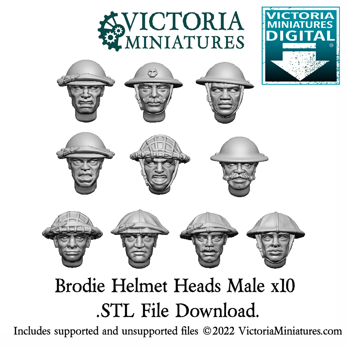 Brodie Helmet Heads Male X10 Miniset