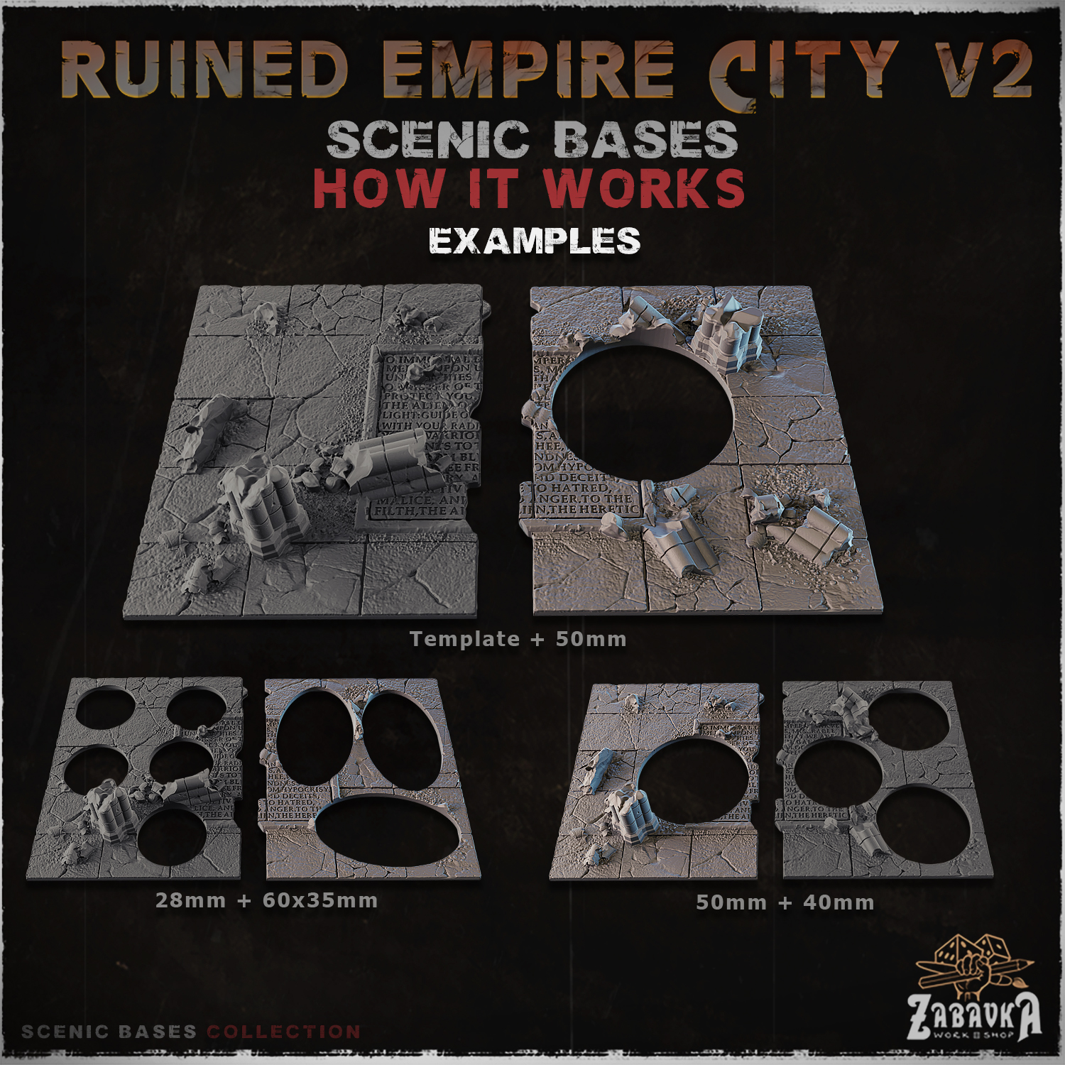 Ruined Empire City V2 - Scenic Bases (60mm Bases) from Zabavka
