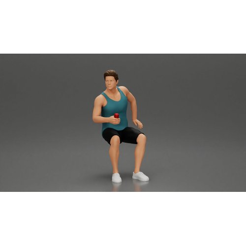 Man Sitting Holding A Can And Wearing A Tank Top And Shorts