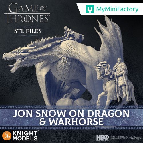 Jon Snow On Dragon And On Warhorse