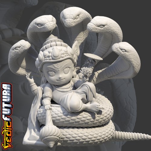 Chibi Vishnu Rests On Divine Serpent [Easy Paint