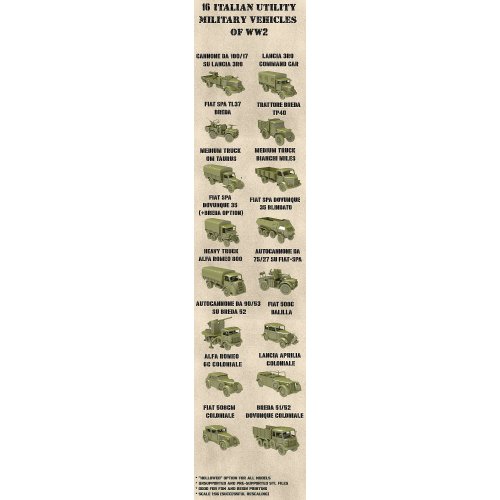 Stl Pack - 16 Italian Military Utility Vehicles Of Ww2 (1:56, 28mm) - Personal Use